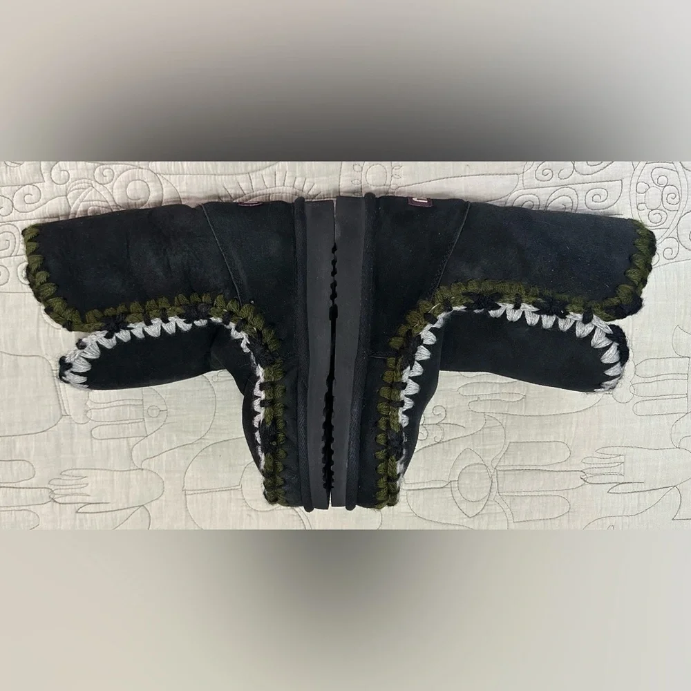 Mou Black Suede Shearling-Trim Moccasin Boots - Picture 5 of 15